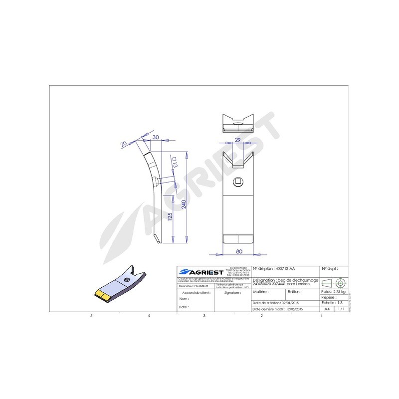 BEC DE DECHAUMAGE 240X80X20 B CARB Lemken 337 74441