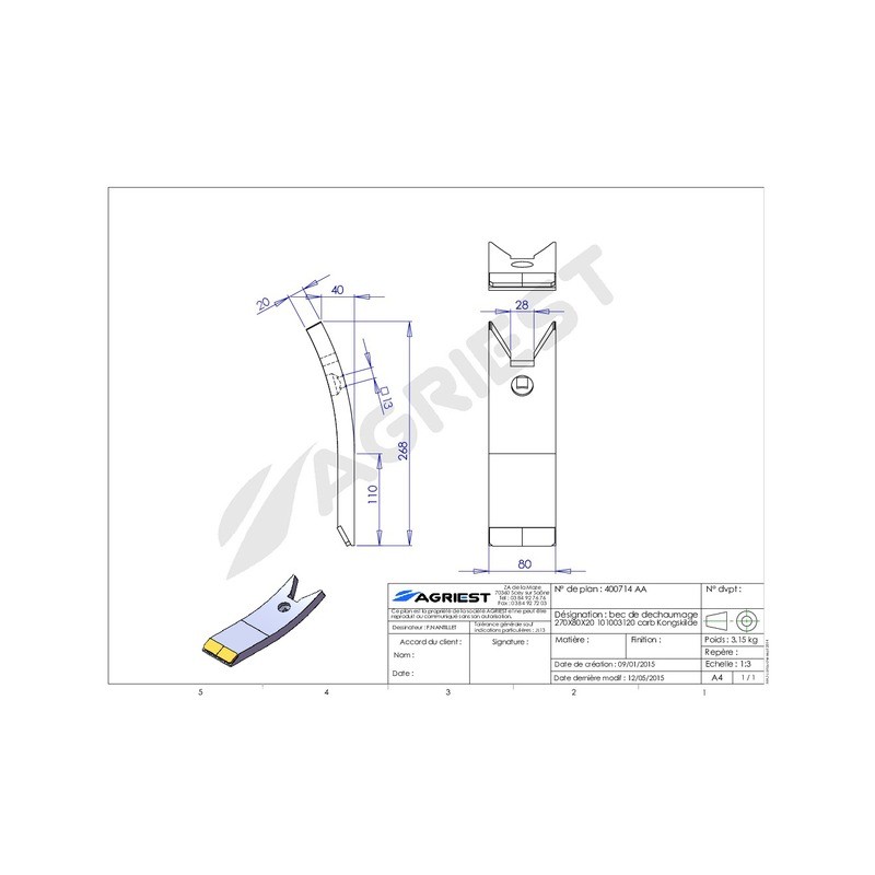 BEC DE DECHAUMAGE 270X80X20 CARB Kongskilde 1 101003120