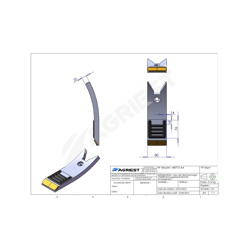 BEC DE DECHAUMAGE 270X80X20 CARB Kongskilde 1 101003120 rec