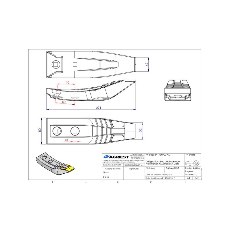 BEC DE DECHAUMAGE ADAPT.HORSCH XXL 00311069 2 2TRS CARB.