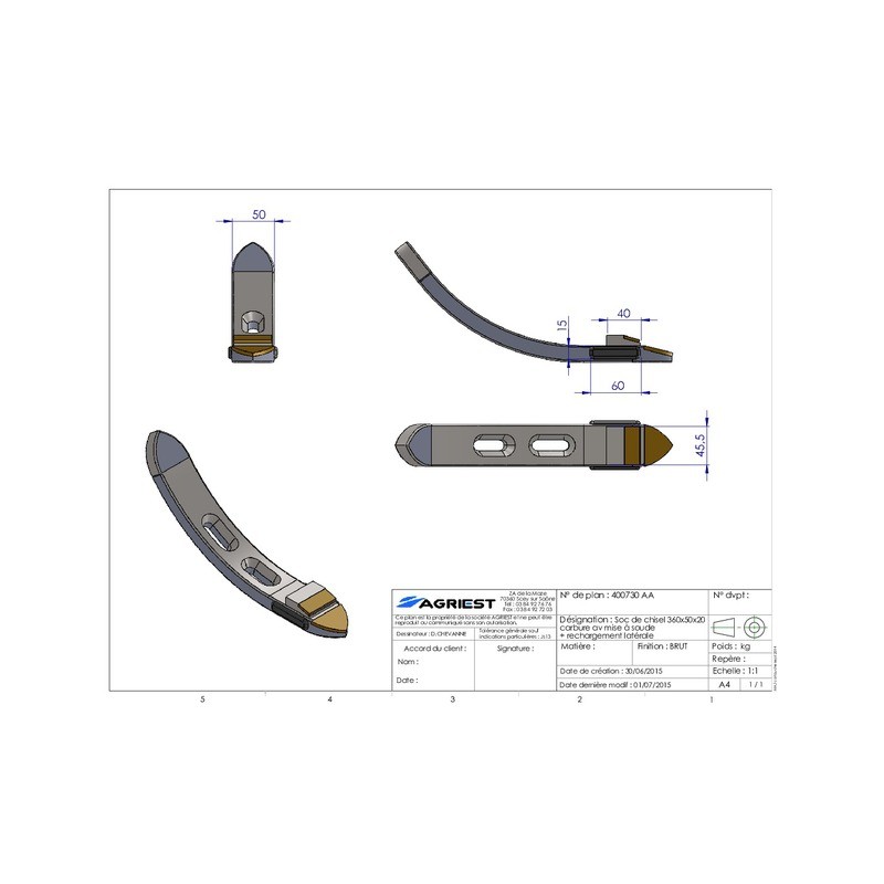 SOC DE CHISEL 360X50X20EA45-85 Ø12 CARB + MIS SE + RECH