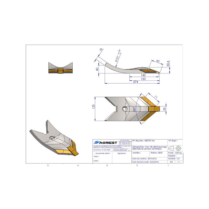 BEC DE DECHAUMAGE 280X120x20 CARB Lemken 3374 4442/3