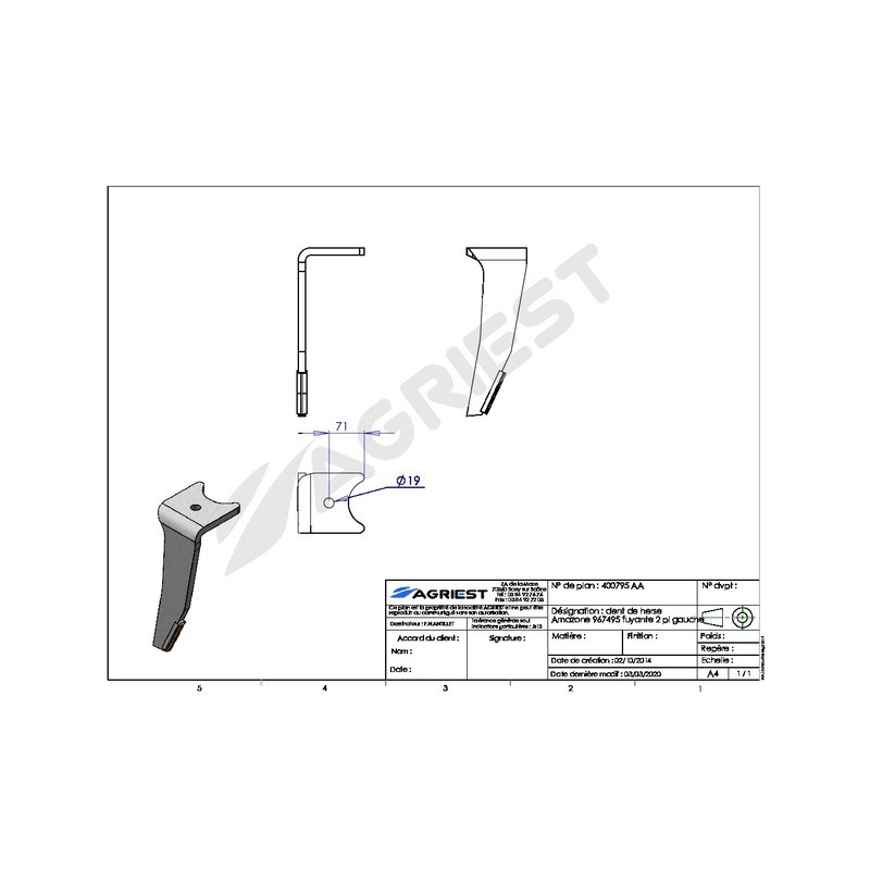 DENT HERSE ADAPTABLE AMAZONE 967495 (F) ea147 7 2PLAQ CARB G