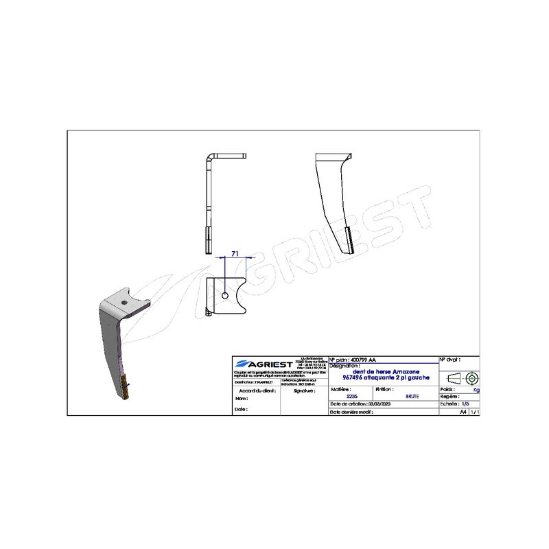 DENT HERSE ADAPTABLE AMAZONE 967496 (A) ea147 7 2PLAQ CARB G