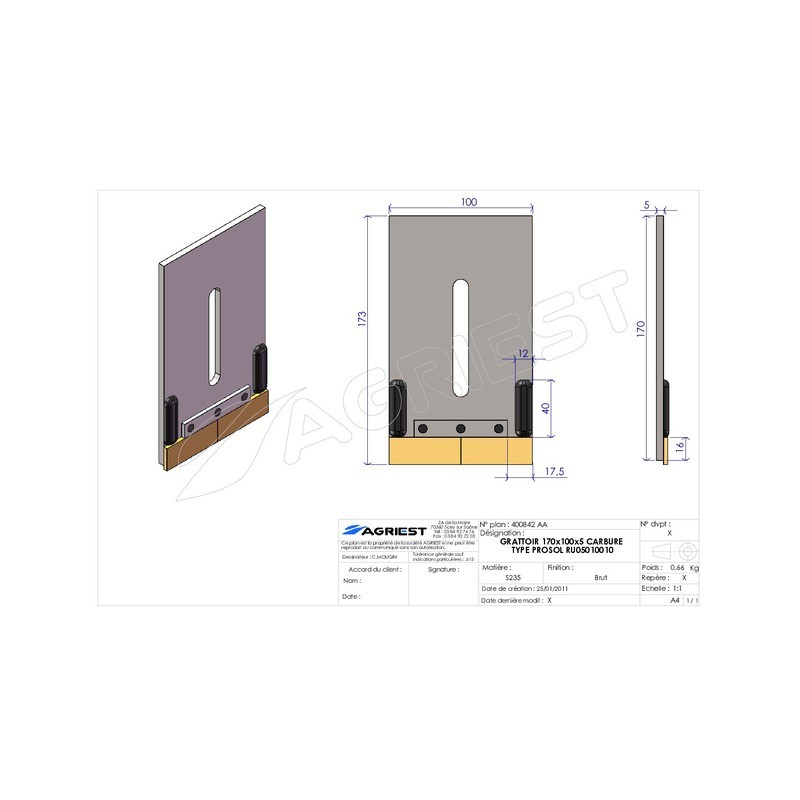 GRATTOIR 170X100X5 CARBURE PROSOL RU05010010