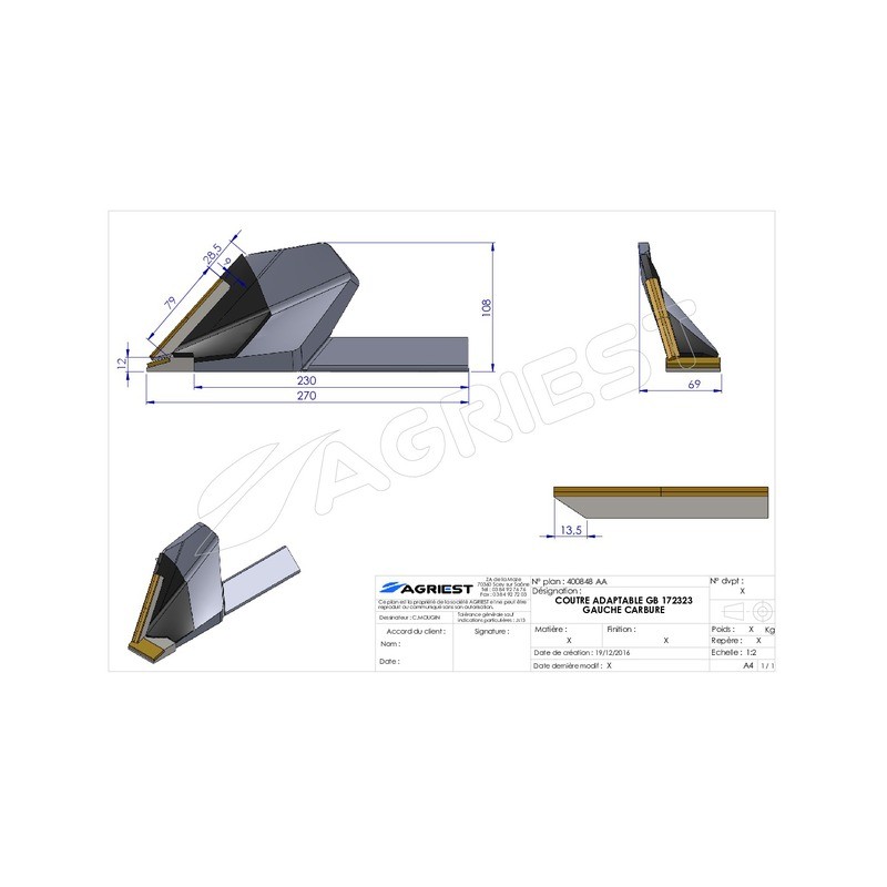 COUTRE ADAPTABLE GB 172323 GAUCHE CARBURE