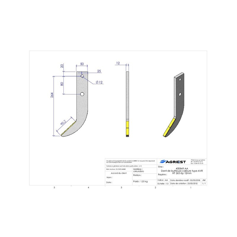 DENT DE BUTTEUSE CARBURE TYPE AVR 350401 HT26 65 EP 12mm