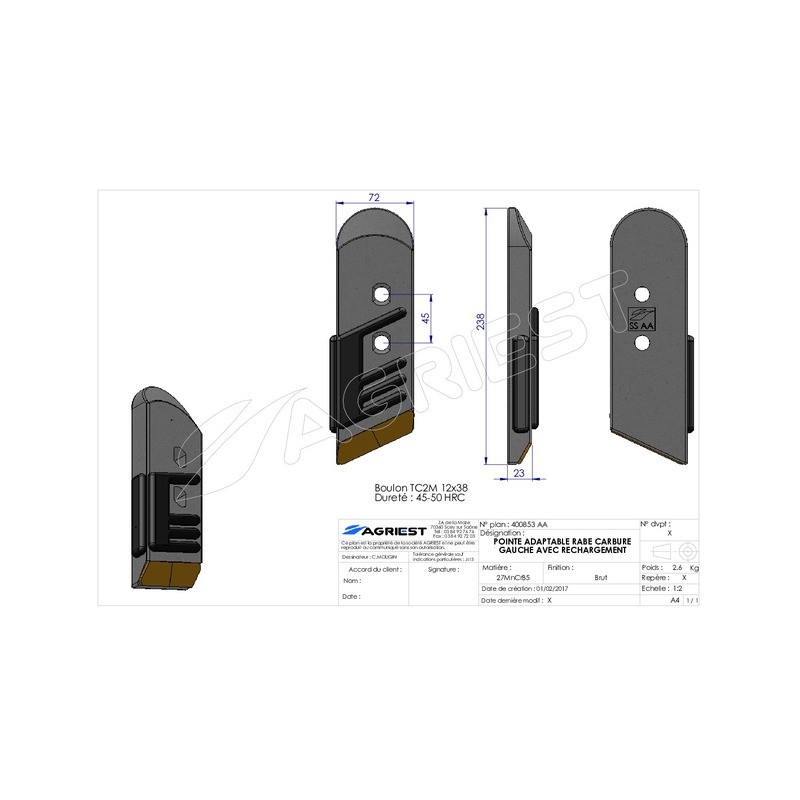 POINTE ADAPTABLE RABE CARBURE GAUCHE RECHARGE E