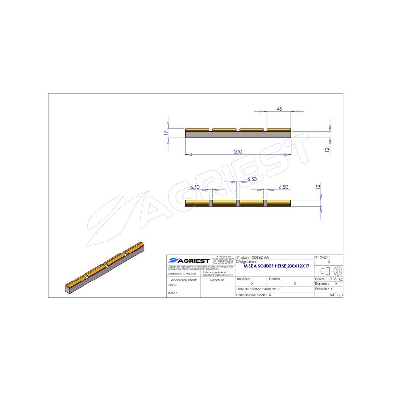 MISE A SOUDER HERSE 200X12X17
