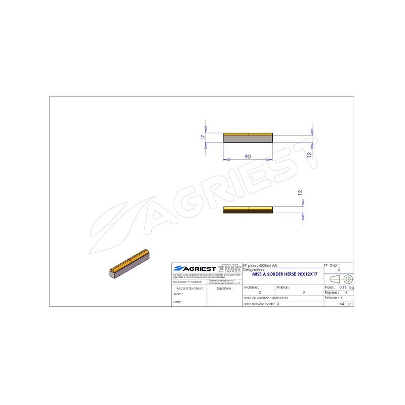MISE A SOUDER HERSE 90X12X17
