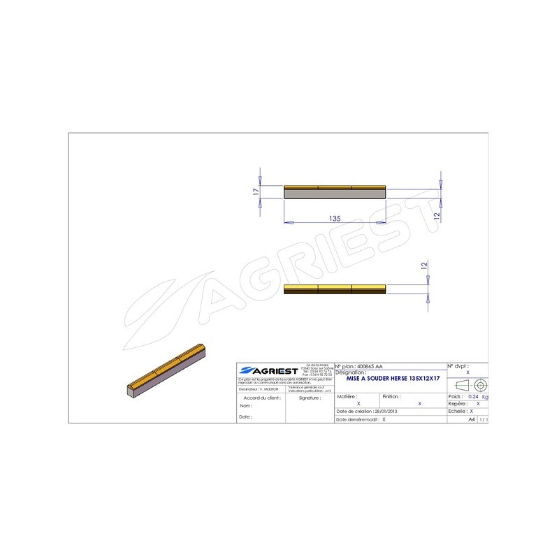 MISE A SOUDER HERSE 135X12X17