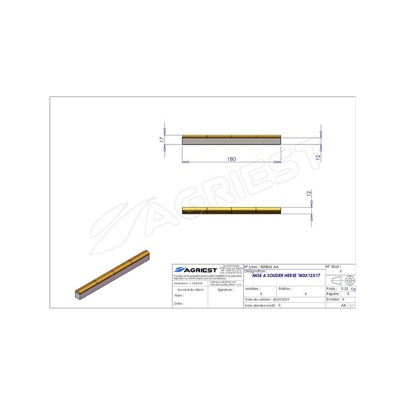 MISE A SOUDER HERSE 180X12X17