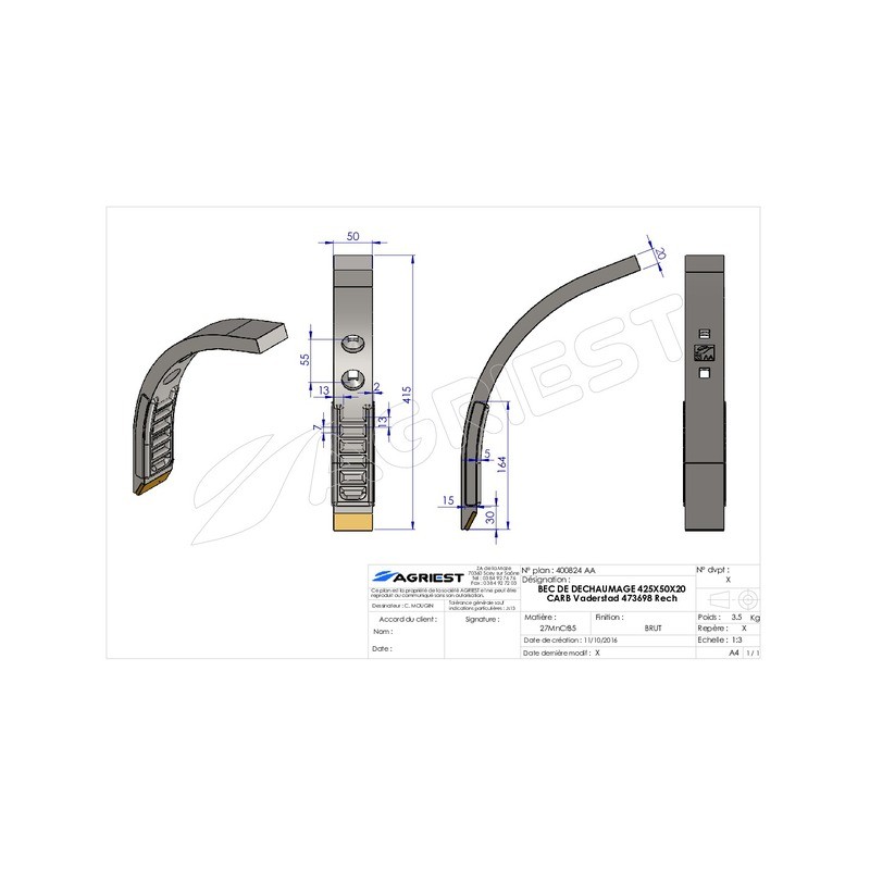 BEC DE DECHAUMAGE 425X50X20 CARB Vaderstad 47 73698 rech