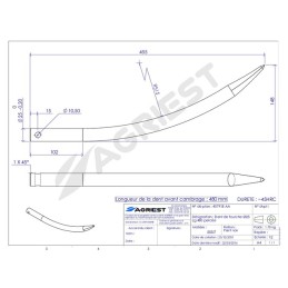 DENT DE FOURCHE Ø25 LG 480 COURBEE