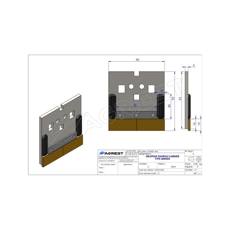 GRATTOIR 95X90X5 CARBURE TYPE LEMKEN 3492004