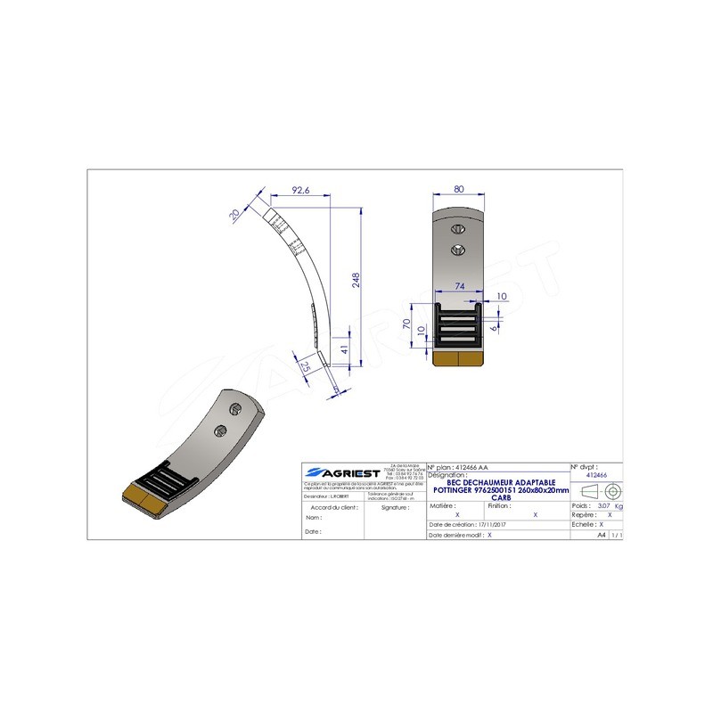 BEC DE DECHAUMAGE ADAPT.POTTINGER 260X80X20 9 9762500151 CARB