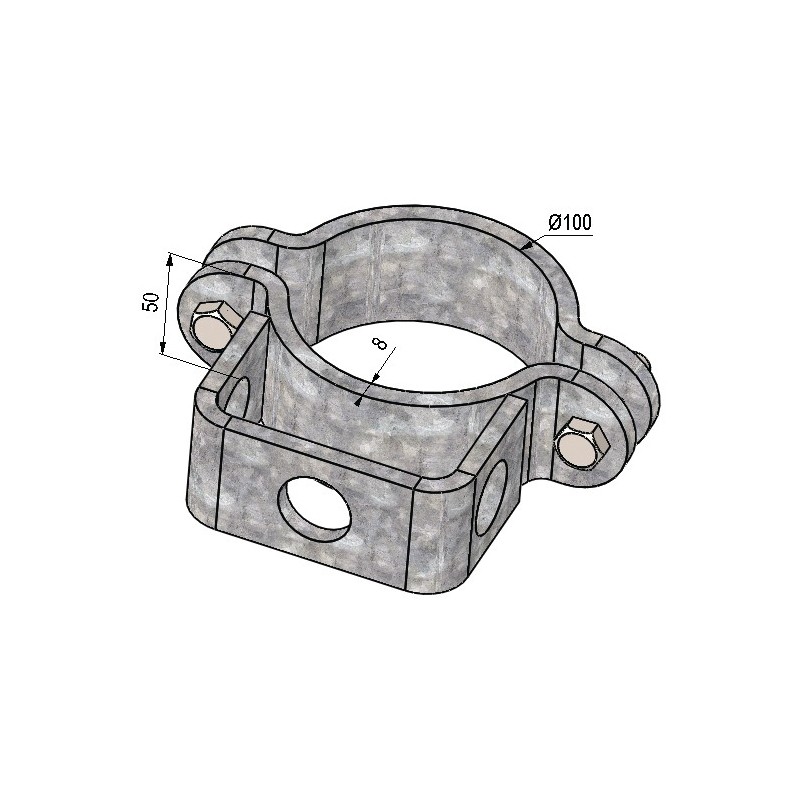 BRIDE SIMPLE VERROU DANS AXE POUR POTEAU ROND Ø102
