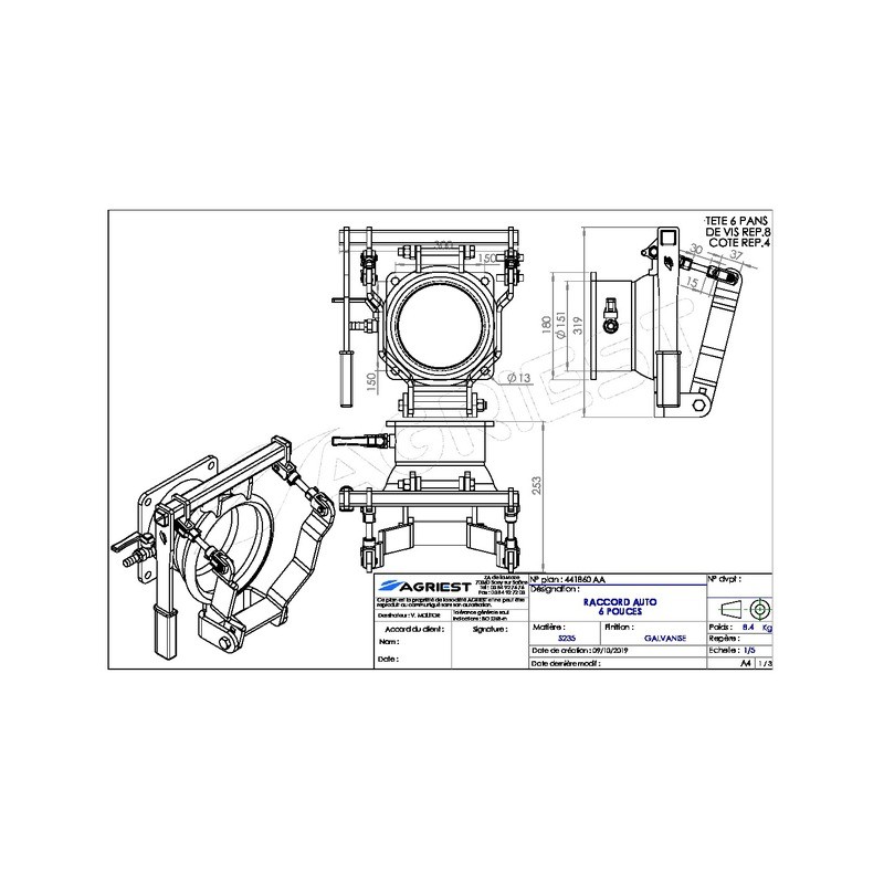 KIT ACCROCHAGE AUTO V2 6" GALVA 1 POIGNEE A E