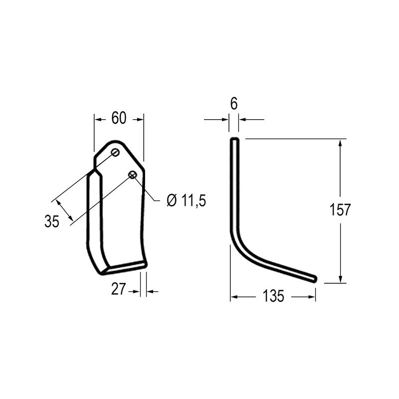 LAME DE FRAISE HELICOÏDALE 60X6 EA35 T11,5 DROITE TYPE AGRIC