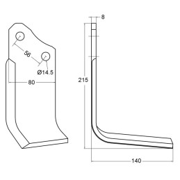 LAME DE FRAISE EQUERRE 80X8 EA56 T14,5 GAUCHE TYPE MASCHIO