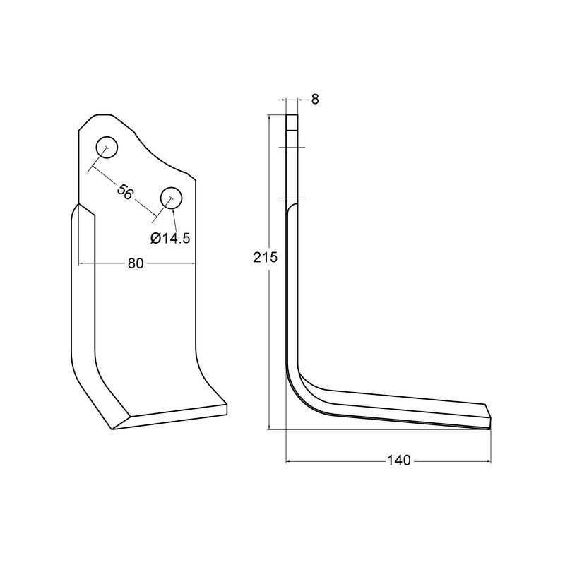 LAME DE FRAISE EQUERRE 80X8 EA56 T14,5 GAUCHE TYPE MASCHIO