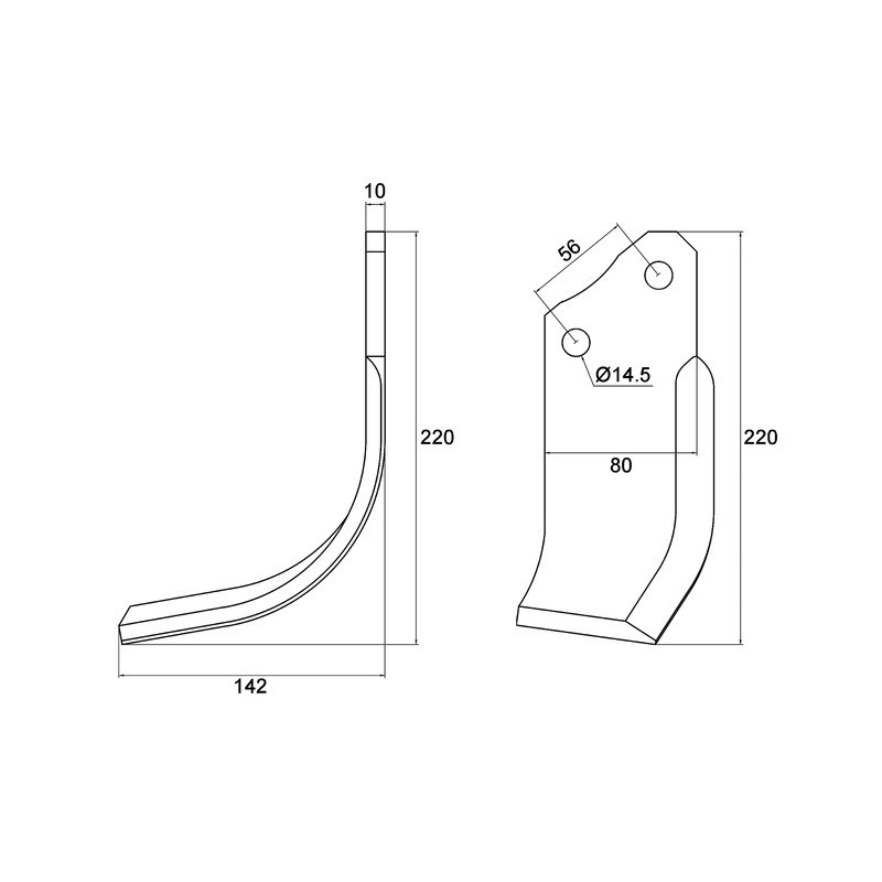 LAME DE FRAISE HELICOIDALE 80X10 EA56 T14,5 GAUCHE TYPE MASCHIO