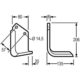 LAME DE FRAISE EQUERRE 80X8 EA57 T14,5 DROITE TYPE PEGORARO