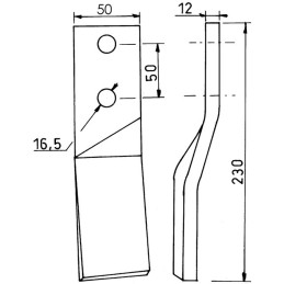 LAME ROTALABOUR 50X12X230 EA50 T16,5 DROITE TYPE HOWARD
