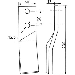 LAME ROTALABOUR 60X12X230 EA50 T16,5 DROITE TYPE HOWARD
