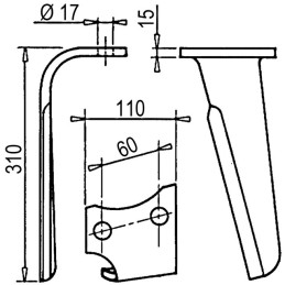 DENT DE HERSE DROITE 110X15 L310 EA60 T16 RH05 TYPE ALPEGO