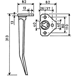 DENT DE HERSE ALTERNATIVE 3 TROUS RH39AV 6303100 ESTAMPEE TYPE AMAZONE