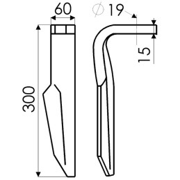 DENT DE HERSE DROITE KE302 D19 60X15 950788 FORGEE TYPE AMAZONE