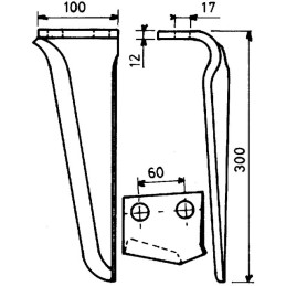 DENT DE HERSE GAUCHE 100X12 L300 EA60 T16 TYPE BREVIGLIERI