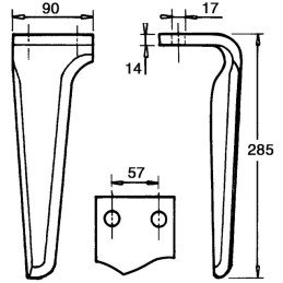 DENT DE HERSE GAUCHE 90X14 285 EA57 T16 RH109 TYPE CARRARO