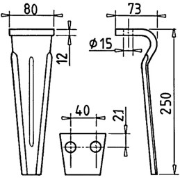 DENT DE HERSE 80X12 L250 EA40 T14 RH77 ESTAMPEE TYPE FORIGO