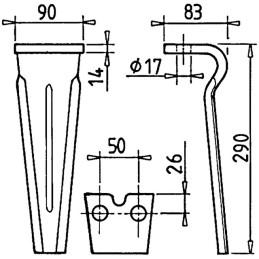 DENT DE HERSE 90X14 L290 EA50 T16 RH78 ESTAMPEE TYPE FORIGO