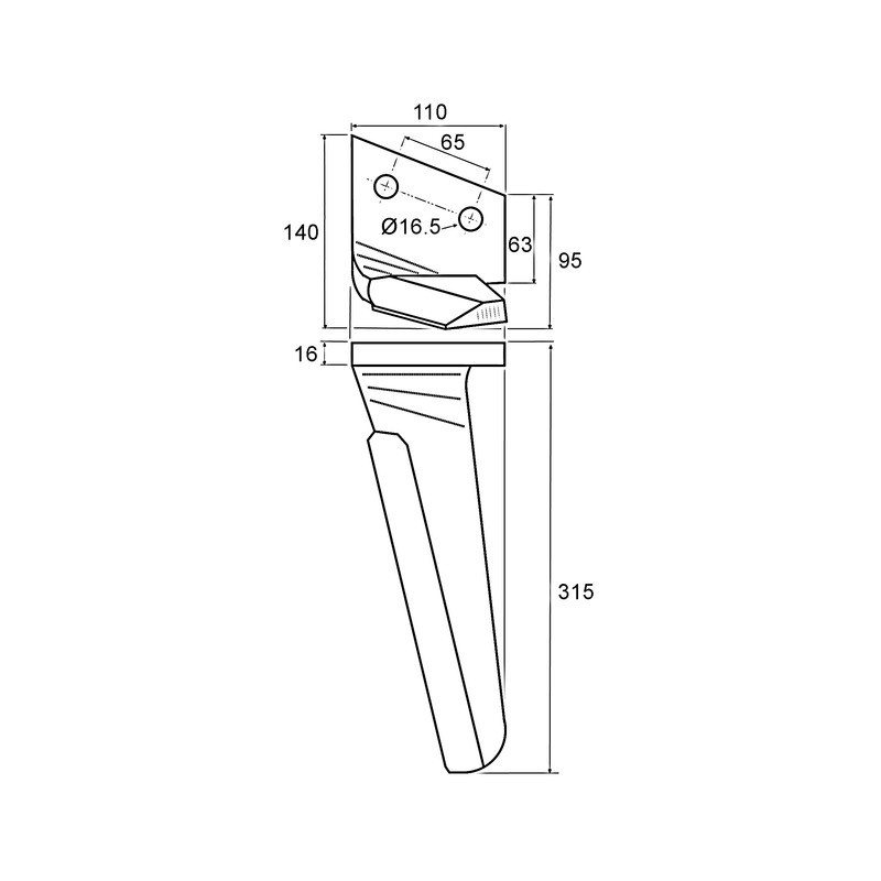 DENT DE HERSE DROITE 110X16 EA65 D16 L315 FORGEE TYPE FRANDENT