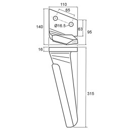 DENT DE HERSE GAUCHE 110X16 EA65 D16 L315 FORGEE TYPE FRANDENT