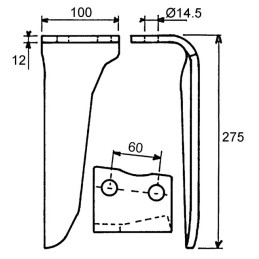 DENT DE HERSE DROITE 100X12 EA60 D14 L275 FORGEE TYPE HOWARD