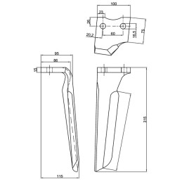 DENT DE HERSE DROITE 100X15 EA60 D16 L315 FORGEE TYPE HOWARD