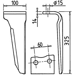 DENT DE HERSE GAUCHE 100X14 EA60 D14 L325 FORGEE TYPE HOWARD