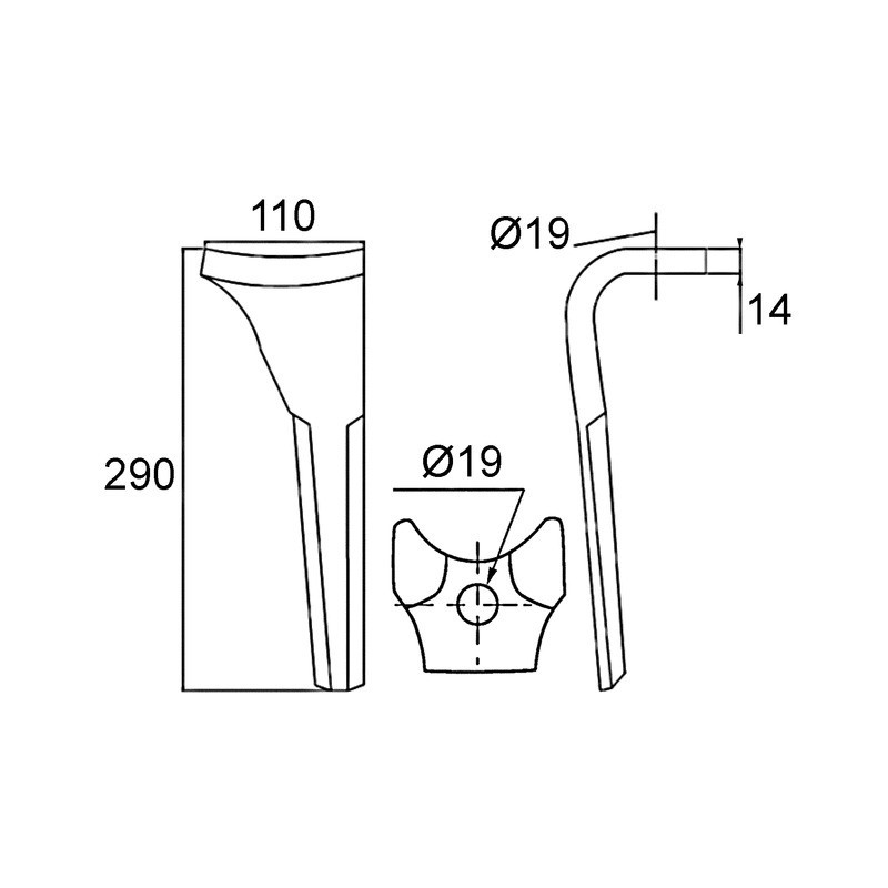 DENT DE HERSE DROITE K2500080 110X14 FIXATION RAPIDE TYPE KUHN