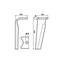 DENT DE HERSE DROITE K2500100 120X16 FIXATION RAPIDE TYPE KUHN