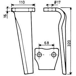 DENT DE HERSE GAUCHE 110X16 EA68 D16 L320 RH68 ESTAMPEE TYPE KUHN