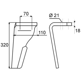 DENT DE HERSE DROITE 110X18 EA72 D20 L320 RH125 FORGEE TYPE LEMKEN