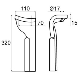 DENT DE HERSE DROITE 110X14 EA72 D16 L305 RH126 FORGEE TYPE LEMKEN