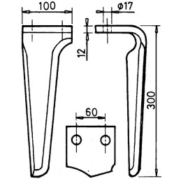 DENT DE HERSE GAUCHE 100X12 EA60 D16 L300 FORGEE TYPE MASCHIO