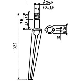 DENT DE HERSE GEOROTOR CYLINDRIQUE DROITE RH 37 ESTAMPEE TYPE MORRA