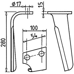 DENT DE HERSE GAUCHE FORGEE RH153G TYPE PERUGINI/FRANDENT/SULKY
