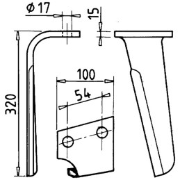 DENT DE HERSE DROITE FORGEE 100X15 D16 L310 TYPE PERUGINI/FRANDENT/SULKY